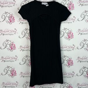 Poof! Dress mini cut out chest Black Ribbed Mini Dress bondage tight dress